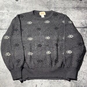 Vtg 90s Amita Italy Wool Blend Sweater Mens Charcoal Gray Diamond Knit Medium
